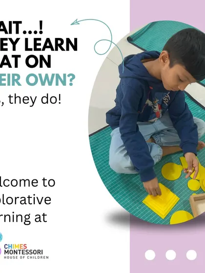 Yes, they learn on their own. This child is engaged with geometric shape puzzles, an activity chosen by him. This freedom to choose fosters a genuine love for learning and builds intrinsic motivation from a very young age.