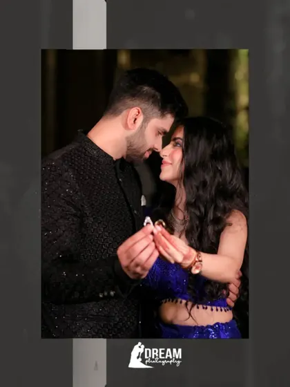 An intimate shot of Dakshita and Shitiz holding their engagement rings together before the exchange.