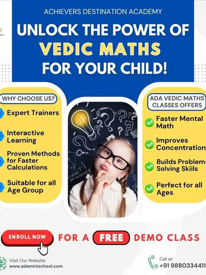 Unlock the power of Vedic Maths with our free demo class. This graphic explains the benefits, from faster mental math to improved concentration, suitable for all ages.