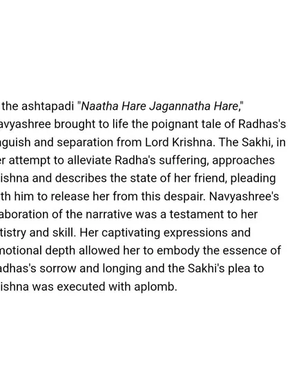An excerpt from a review on Narthaki, describing my portrayal of Radha's anguish in an Ashtapadi from the Gita Govinda.
