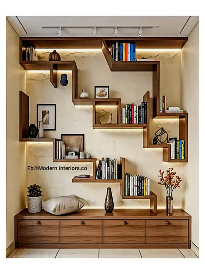 Modern elegance meets literary dreams! This stunning bookcase features a unique, staggered design with integrated backlighting, turning your book collection into a beautifully illuminated display.