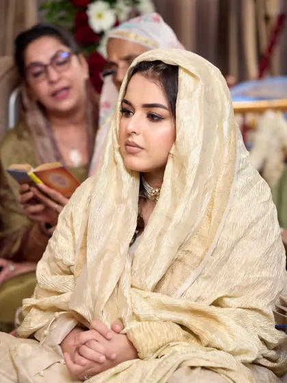 My client Anji looking absolutely surreal and serene during her prayer ceremony. The soft, minimal makeup allowed her natural beauty and the peacefulness of the moment to shine through.