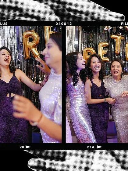 The ladies having a blast at the retro-themed celebration. These candid shots of friends enjoying the party are always a highlight.