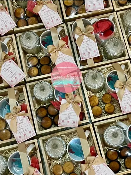 We curated 200 of these beautiful invitations for the launch of a fashion label. This image shows the hampers all packed and ready to be sent to some of the most well-known influencers and makeup artists.