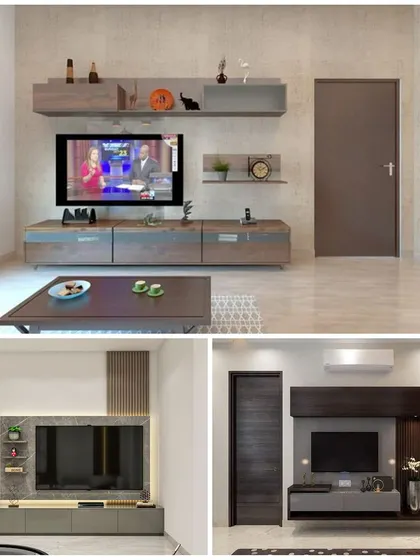 This collage shows three different styles of TV units, from a simple floating setup to a more complex design with integrated storage. It demonstrates my ability to adapt to different room sizes and client needs.