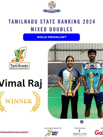 Vimal Raj winning the Mixed Doubles Gold at the Tamil Nadu State Ranking 2024.
