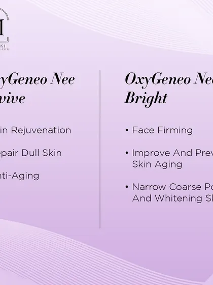 A comparison of my two OxyGeneo facials: OxyGeneo Revive for anti-aging and OxyGeneo Bright for face firming and whitening.