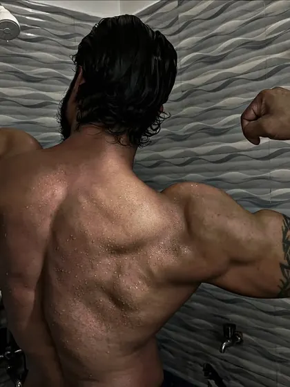 Another powerful back double biceps pose. Each pose is a check-in on my progress towards my goals.