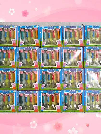 More of the popular Peppa Pig cutlery sets, showing the consistent quality and packaging for a large order.