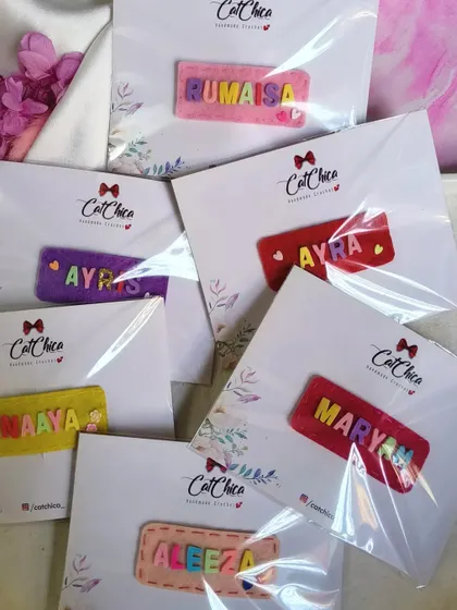 Each of our felt name clips is individually packaged, making them perfect and easy return favors for birthday parties.