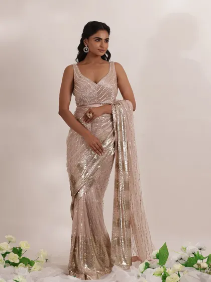 A series of looks from a campaign with Zari Jaipur. I styled a variety of sequined and embroidered sarees in pastel and metallic shades, showcasing options for everything from cocktail parties to wedding receptions.