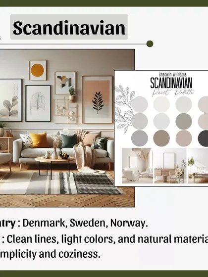 Scandinavian design, from Denmark, Sweden, and Norway, is all about simplicity and coziness. It features clean lines, light colors, natural materials like wood, and a clutter-free approach.