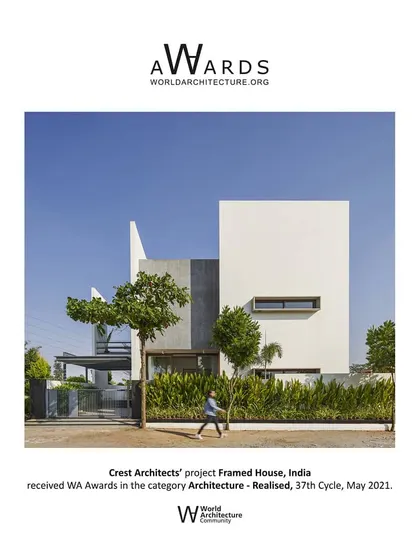 A duplicate of the World Architecture Community Award announcement for 'Framed House,' highlighting this significant honor.