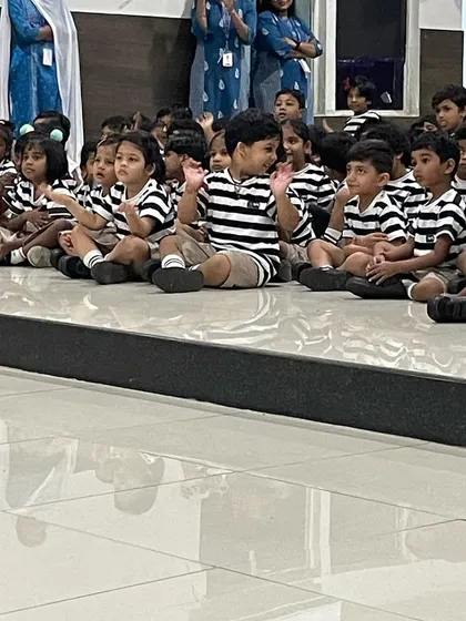 A beautiful shot of young students in Chennai, completely engrossed in a story. Their focus and curiosity are what make performing for children so rewarding.