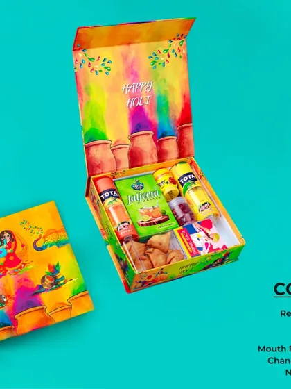 This Holi hamper is packed with traditional flavors. It includes real gulal, thandai, jaljeera, a mouth freshener, and namkeen for a complete festive experience.