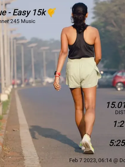 An easy 15km run. Train alone and with strength. This run was at a 5:25/km pace.