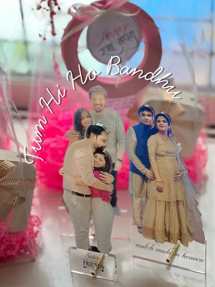 "Tum Hi Ho Bandhu". This Rakhi, I created these unique acrylic photo standees, a perfect personalized gift to celebrate the special bond between siblings.