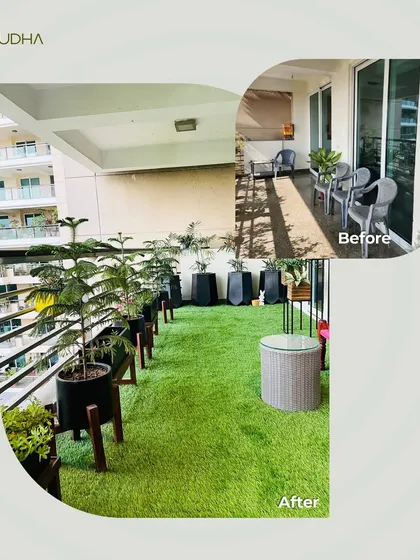 A gallery of chic balcony transformations. These before-and-after shots showcase various styles, from cozy seating areas to zen corners, all designed to create a stylish retreat.