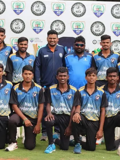 The NSC Hyderabad team poses with our coaches, highlighting the friendly yet competitive nature of our inter-city tournaments.