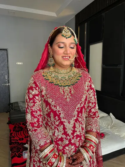 The bride with her eyes closed, showcasing the soft and simple eye makeup. The look is effortless and elegant, perfect for a Nikkah ceremony.