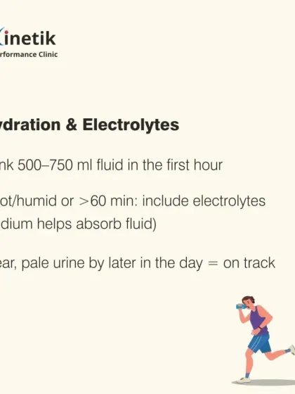 Hydration is just as important as food. I recommend drinking 500-750 ml of fluid in the first hour post-run, including electrolytes if the run was long or in the heat.