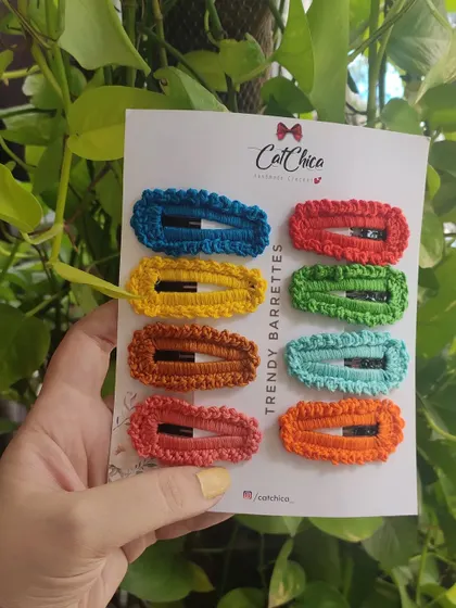 A full set of our "Trendy Barrettes," featuring eight clips in a rainbow of colors.