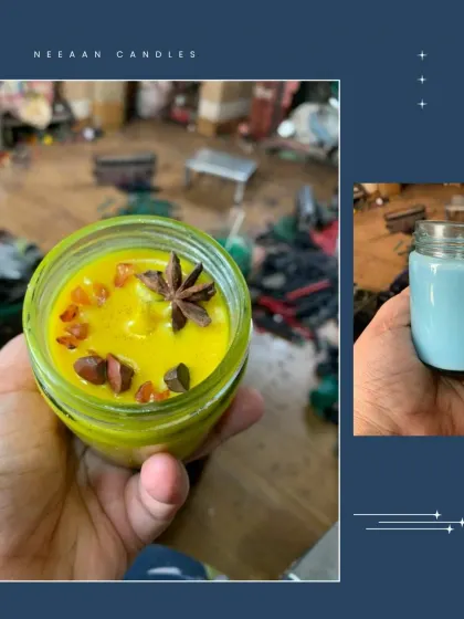 My new arrivals are infused with vibrant colors and calming energy. The yellow candle with star anise brings warmth, while the plain blue one offers simple serenity.
