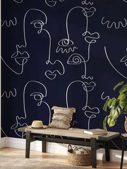 Our Denim Abstract Faces wallpaper adds a modern and artistic touch to this entryway. The line art design is a stylish and sophisticated way to make a statement.