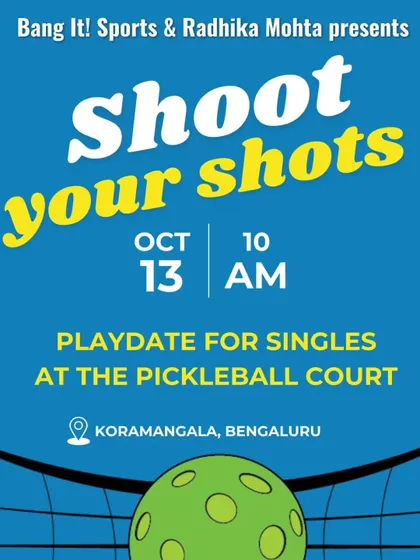 Shoot your shots, on and off the court. This poster for our pickleball playdate in Koramangala is an invitation to have fun, be active, and meet new people.