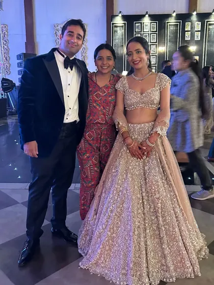 From long meetings to smashing their performances, this couple worked so hard. A picture with them after their amazing sangeet.