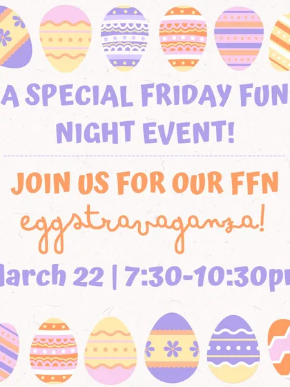 We're hosting another Friday Fun Night EGGSTRAVAGANZA! We go all out with giant inflatables, an egg hunt, egg races, and even giant chick tac toe. Be sure to pre-register for this popular event.