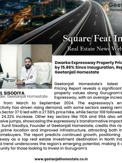 Square Feat India, a real estate news website, highlights our property pricing report on the Dwarka Expressway. We analyze specific sector growth, such as the 27.58% hike in Sector 37D.