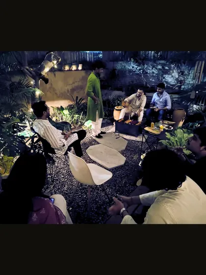 Our team celebrating Diwali in the studio courtyard. This space was designed for exactly this purpose: to be a place for gathering, conversation, and community, surrounded by nature.