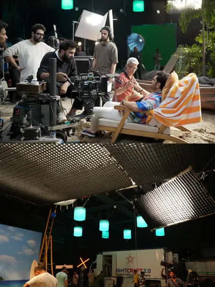 The crew at work on the Cleartrip set. This shot shows how we position lights and cameras to capture the perfect performance from the talent.