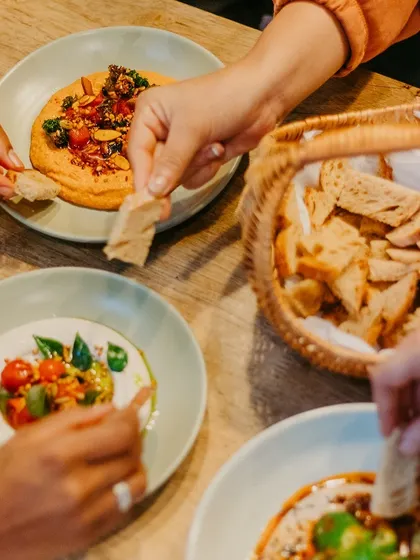 Our small plates are made for sharing. I love seeing hands reach across the table, dipping into creamy hummus and flavourful spreads. It’s how food should be enjoyed: together.