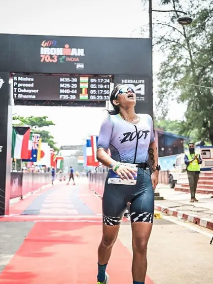 The final steps of the Ironman Goa 70.3. You can see the exhaustion and the relief all at once. Every race is a lifetime of experiences packed into a few hours.