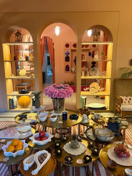 The stunning interiors of a luxury lifestyle store in Jaipur. The city offers so much more than just clothes, with incredible options for home decor and accessories.