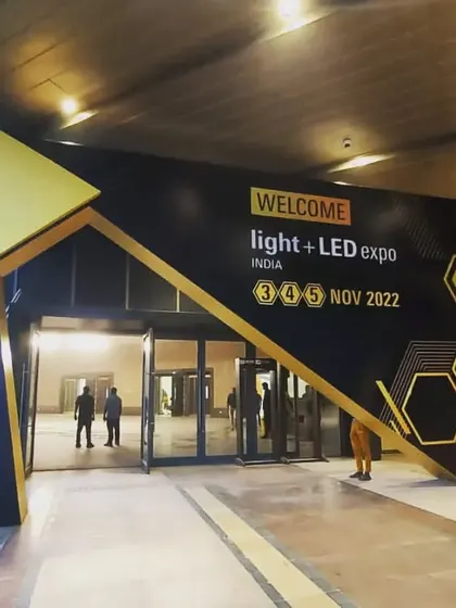 The grand entrance archway for the expo is ready, welcoming visitors to the event.
