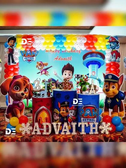 No job is too big, no pup is too small! A vibrant Paw Patrol theme for Advaith's birthday, featuring the whole team of heroic pups, including Chase, Skye, and Marshall.