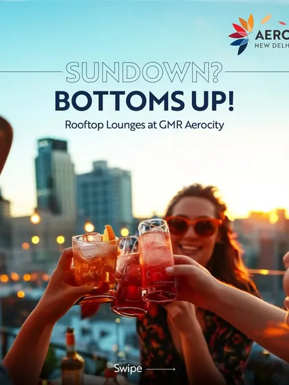 Sundown means bottoms up at my rooftop lounges. This image captures a group of friends toasting with cocktails against a sunset cityscape, showcasing the perfect vibe for evening drinks.