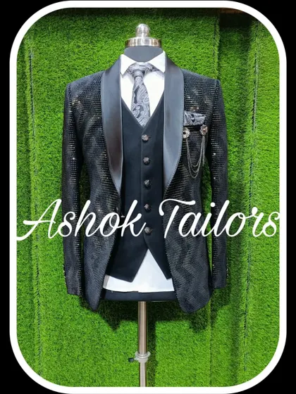 A black tuxedo with a sparkling zigzag pattern on the jacket.