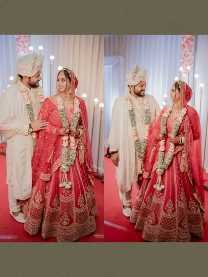 A collage of the couple interacting on the reception stage, sharing smiles and loving glances.