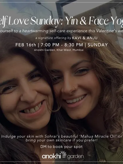 Our Self-Love Sunday workshop combines gentle Yin Yoga with Face Yoga for a complete self-care experience. Here, facilitators Kavi and Anju invite you to join them.