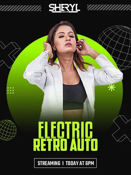 The official poster for my 'Electric Retro Auto' mixtape streaming event. This set is a journey back in time, blending nostalgic Bollywood beats with modern electronic energy.
