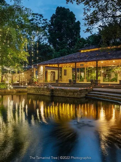 This is the magic that awaits as dusk settles over our property. The Pond Pavilion, aglow with fairy lights, reflects in the tranquil waters of the kalyani, creating a dreamscape for your evening celebrations. It’s a sight that captures the very soul of this place.