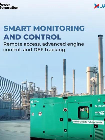 Our gensets feature smart monitoring and control systems. This allows for remote access, advanced engine diagnostics, and DEF tracking, giving you complete control over your power backup infrastructure, as seen here in an industrial setting.