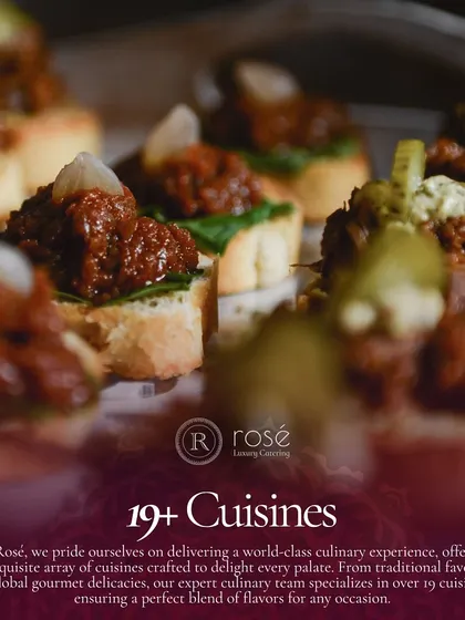 A close-up of our expertly crafted bruschetta. We pride ourselves on offering dishes from over 19 global cuisines, ensuring a perfect blend of flavors for any occasion.