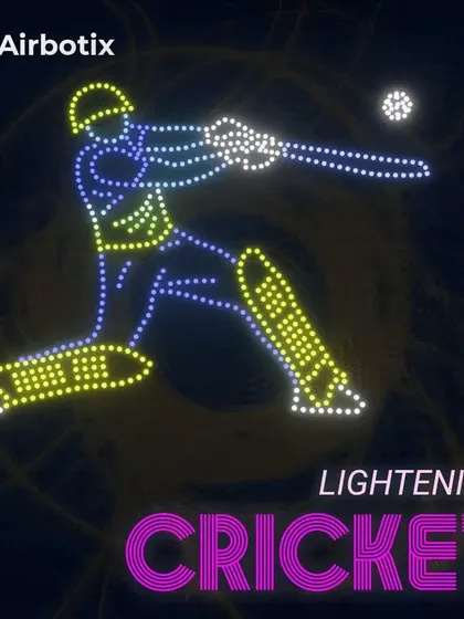 The raw energy of cricket is captured in light as our drones form a batsman in mid-swing, hitting the ball. This display shows our capability to create dynamic, popular imagery that resonates with audiences across India.