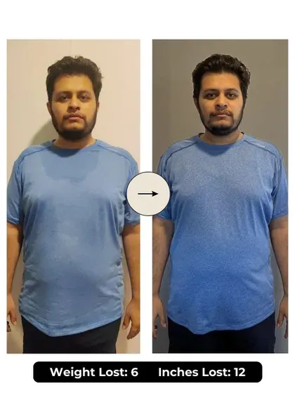 Sagar lost 6 kgs and 12 inches in 6 weeks. He transformed his sedentary lifestyle by embracing a consistent workout schedule, disciplined diet, and the support of our coaching team.