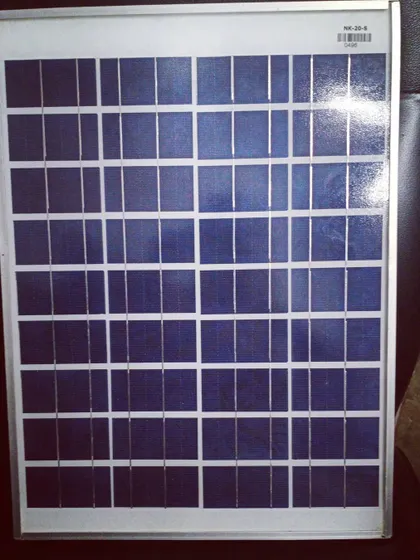 A close-up of our 20Wp polycrystalline solar panel. This smaller panel is suitable for various off-grid and smaller applications and demonstrates the consistent build quality across our product line.